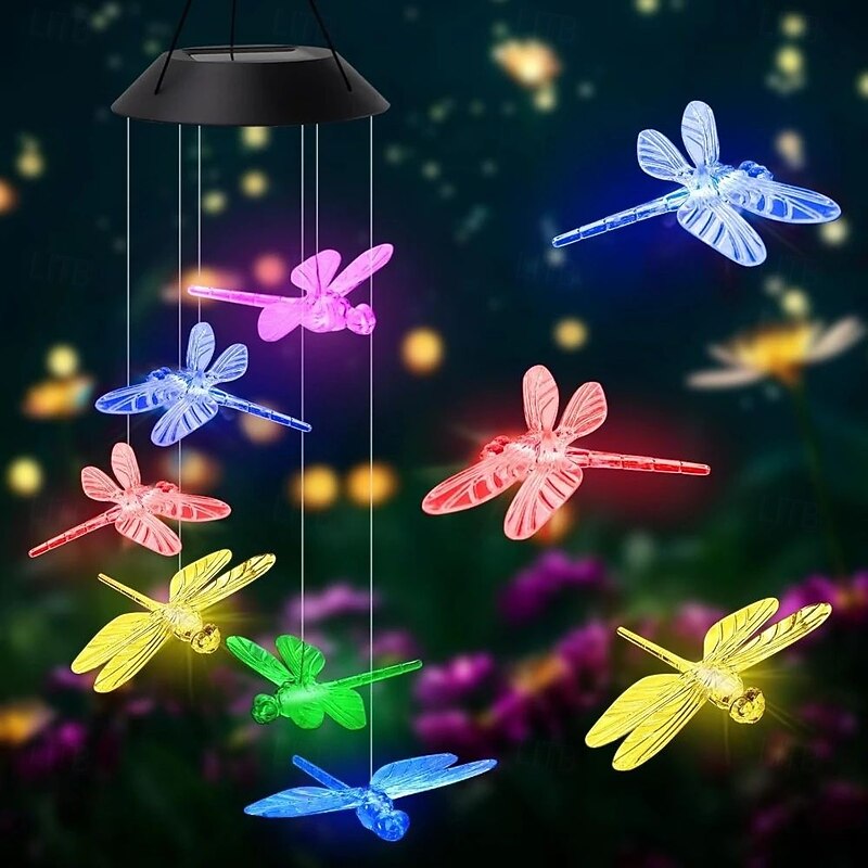 7 Color Solar Wind Chime Light Outdoor Changing Dragonfly Garden Home Balcony Porch Terrace Courtyard Pendant for Halloween