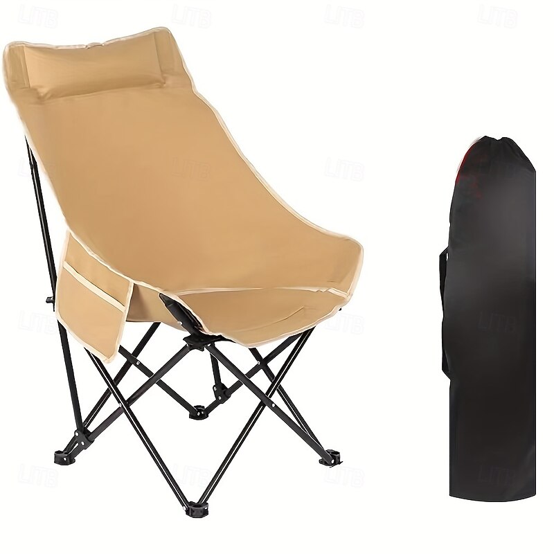 Portable High-Back Moon Chair - Foldable Stainless Steel Frame for Outdoor Leisure