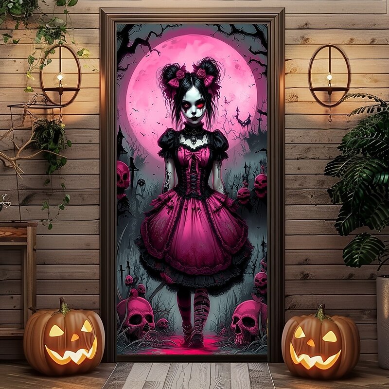Halloween Door Cover – Skeleton Warrior in Armor, Haunted House Entrance Banner, Scary Outdoor 2025 Halloween Decoration for Bedroom, Living Room, Bathroom4