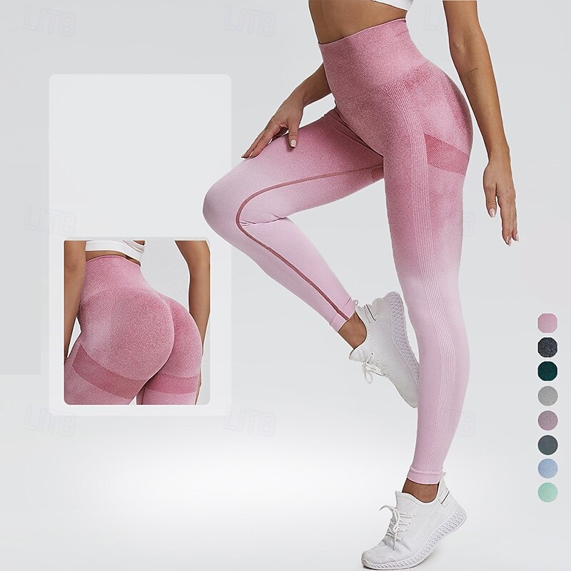 Women's Workout Leggings Yoga Pants Tummy Control High Waist Dance Pilates Running Bottoms Gradient Color Black Pink Blue Fall Sports Activewear Tight Fit