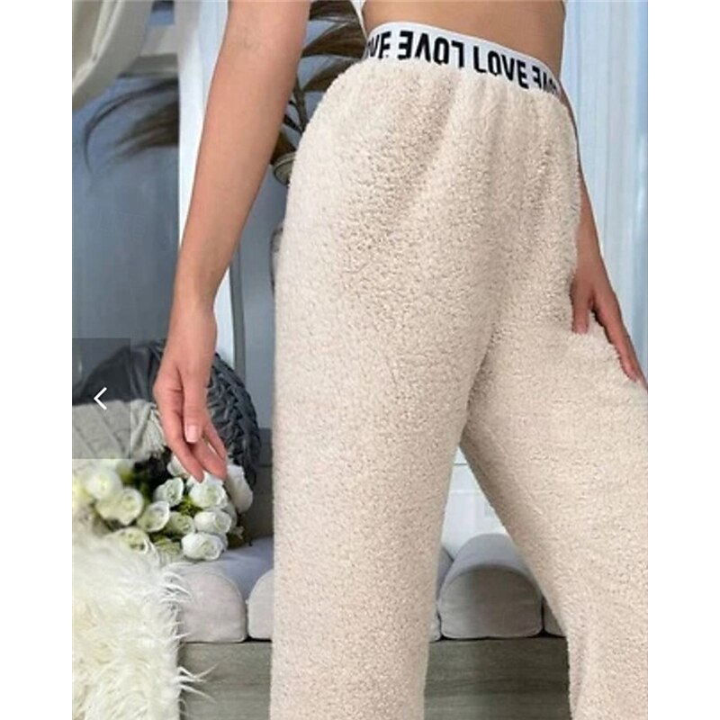 Women's Fleece Pants Trousers Straight Fashion Streetwear Full Length High Waist Plain Elastic Waist Breathability Comfortable Micro-elastic Street Daily Wear Going out Apricot Fall Winter2