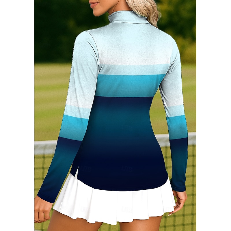 Women's Geometric Tops Golf Polo Shirt Tennis Shirt Tennis Tee Long Sleeve Print Quarter Zip Pullover UV Protection Elastic Breathable Volleyball Tennis Golf Stand Collar Zip Collar Shirt Polo Blue2