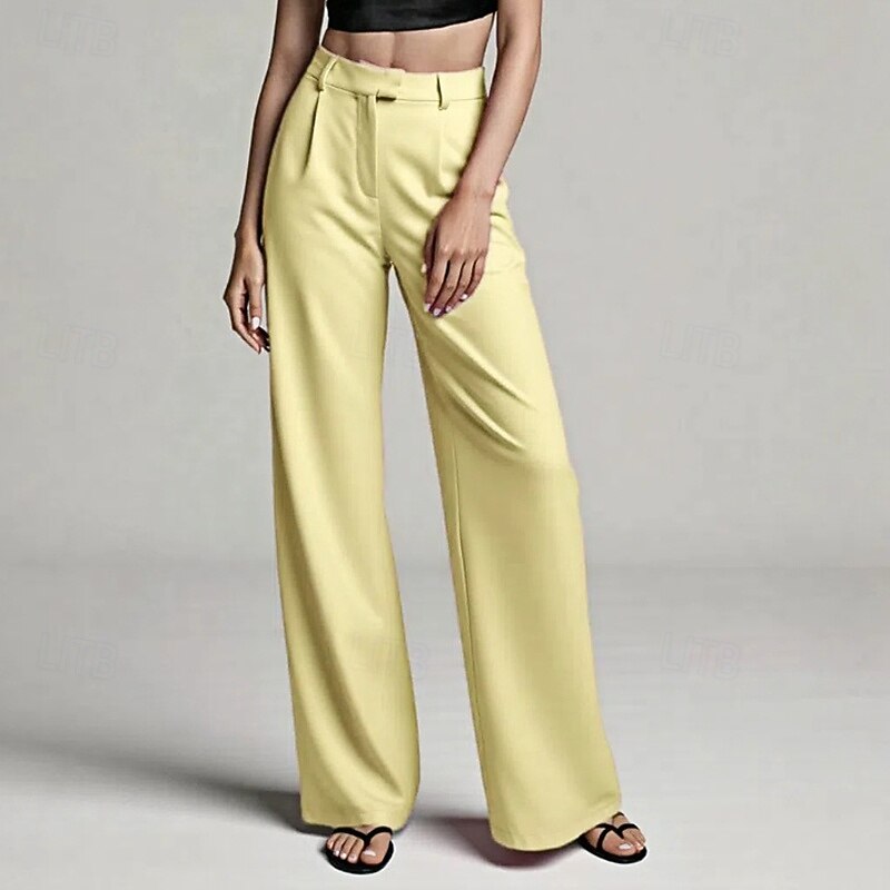 Women's Dress Pants Wide Leg Pants Trousers Fashion Streetwear Full Length High Waist Plain Breathability Comfortable Street Daily Wear Going out Black White Yellow Pink Spring Fall Regular Fit4