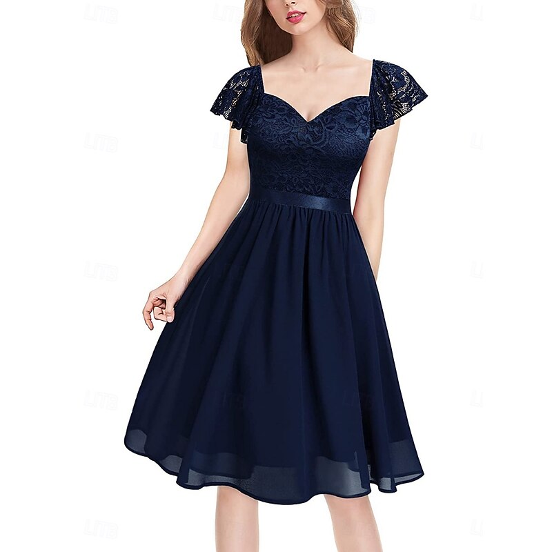 Women's Mini Dress Lace Dress Cocktail Dress Wedding Guest Dress Chiffon Elegant Fashion Modern Outdoor Cocktail Party Regular Fit Plain Short Sleeve V Neck Black Pink Dark Blue Summer Spring Fall4