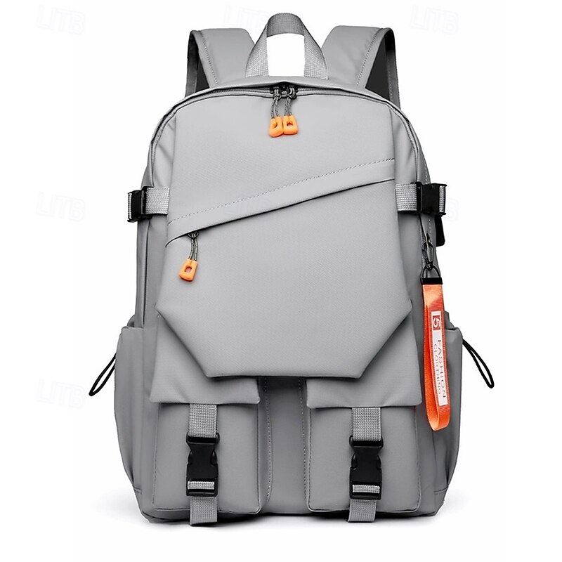 Unisex Gray Utility Backpack – Water-Resistant School and Travel Bag with Buckle Straps and Multiple Storage Pockets