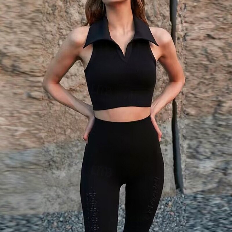 Women's Yoga Bra Lapel Medium Support Breathable Sleeveless Sports Solid Color Top For Gym Dance Athletic Activewear2