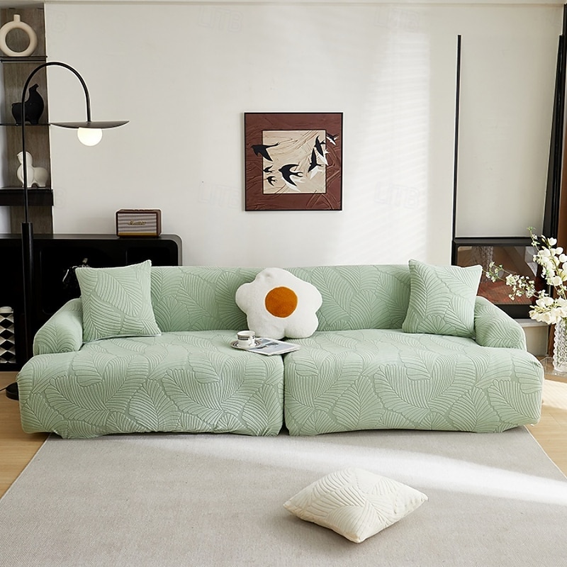 Carved Velvet Large Leaf Sofa Cover, Anti-Slip and Scratch-Resistant, Pet-Friendly Dustproof Protector for L-Shaped and 1/2/3/4-Seat Sofas, All-Season Use