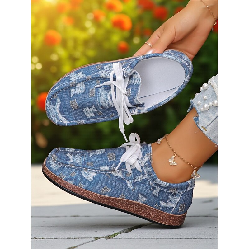 Women's Printed Lace-Up Casual Shoes – Lightweight Boat Shoes for Garden Picnics, Park Strolls and Outdoor Farm Visits3