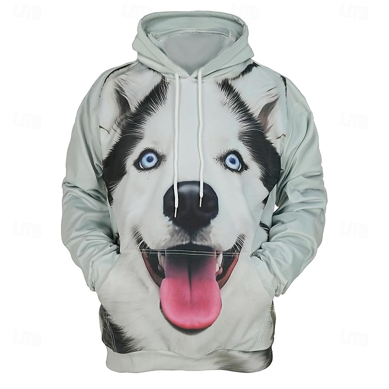 Men's Animal Dog Hoodies Sweatshirt Cool Party Long Sleeve Crew Neck Club Streetwear White Green Drawstring Graphic Fall Winter Designer