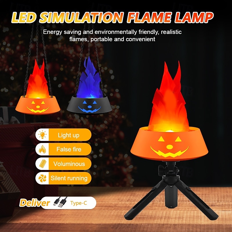 Halloween pumpkin flame lamp decoration ornament light bar stage decoration creative LED simulation brazier