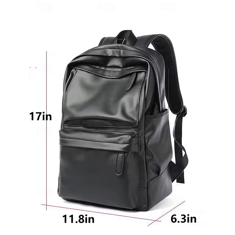 Men's Black Faux Leather Laptop Backpack with Large Capacity, Multi-Compartment Travel and Work Bag for Business, School, and Daily Use4