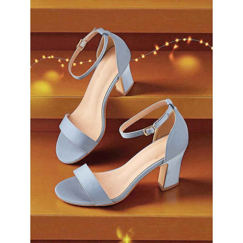 Women's Light Blue Ankle Strap High Heel Sandals - Open Toe Block Heels for Cocktail Parties and Evening Occasions4