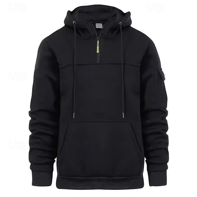 Men's Hoodie Quarter Zip Hoodie Black Navy Blue Khaki Light Grey Dark Gray Hooded Plain Patchwork Front Pocket Quarter Zip Sports & Outdoor Casual Daily Streetwear Cool Designer Spring &  Fall4