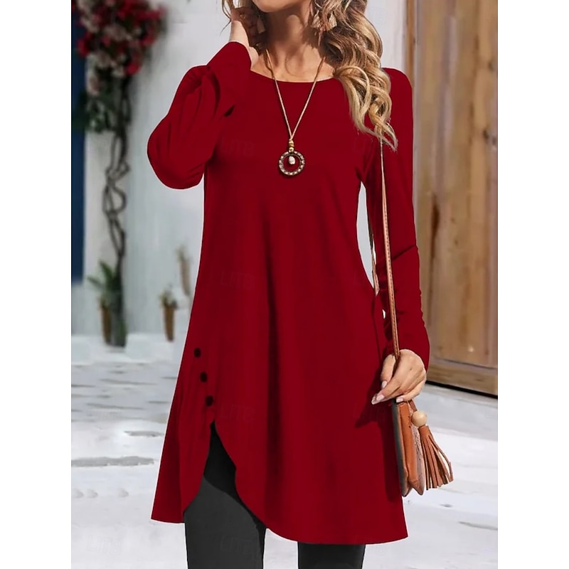 Women's Mini Dress T Shirt Dress Tee Dress Casual Daily Regular Fit Plain Long Sleeve Crew Neck Black Red Green Gray Spring Fall