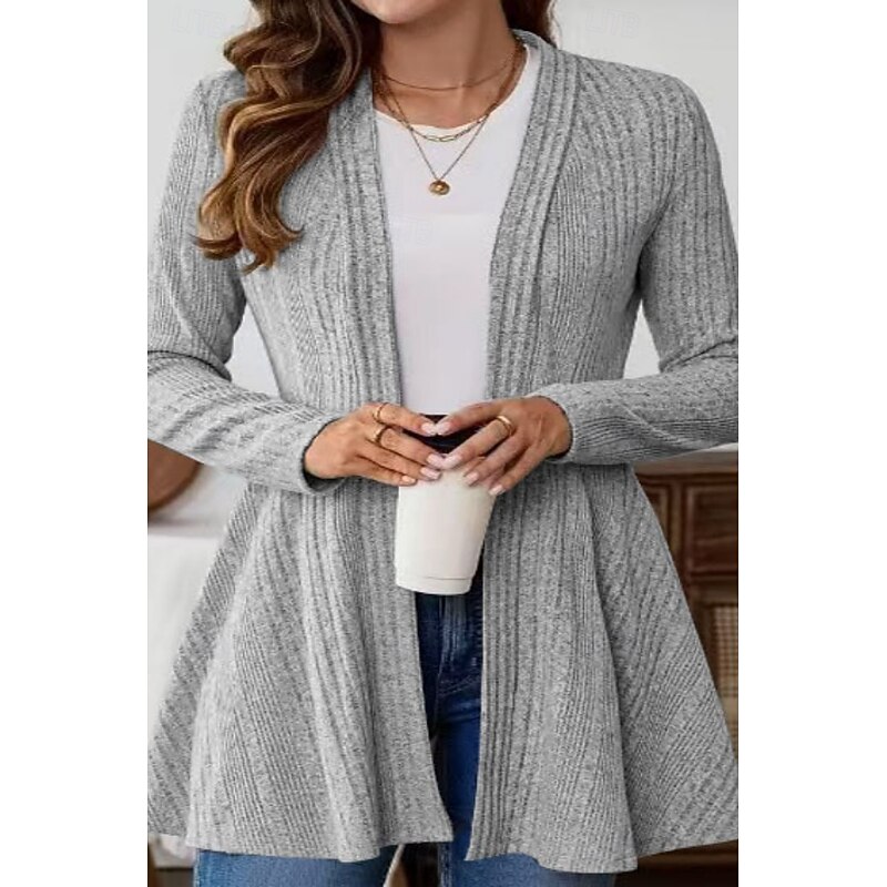 Women's Casual Jacket Comfortable Breathable Oversized Fashion Daily Plain Outdoor Casual Daily Open Front Regular Collarless Regular Fit Long Sleeve Outerwear Black Gray Spring Fall3