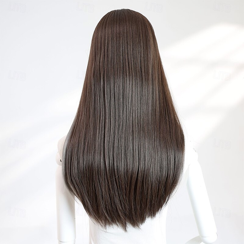 20-Inch Straight Wig for Women – Black and White Highlights, Full Bangs, High-Temperature Synthetic Fiber, Ideal for Halloween, Cosplay, and Daily Wear4