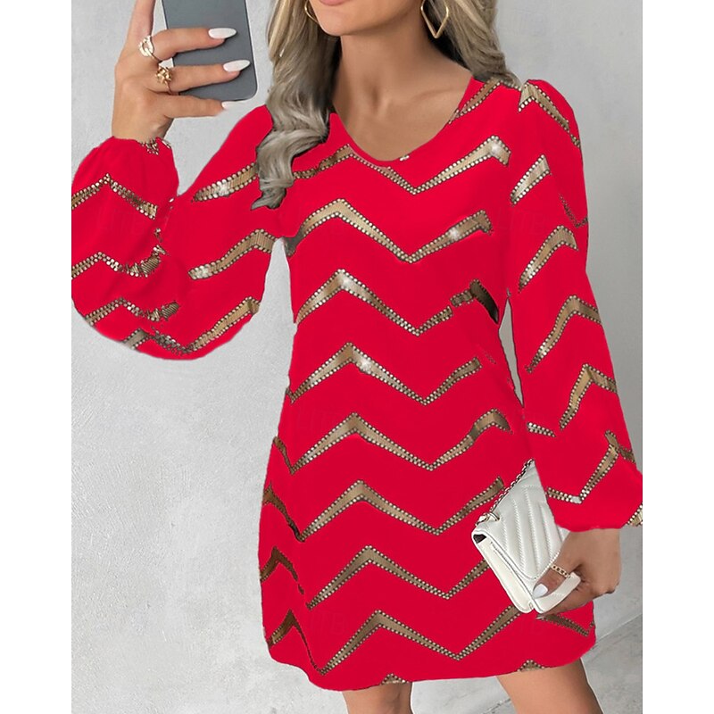 Women's Mini Dress Casual Dress Fashion Modern Puff Sleeve Daily Weekend Regular Fit Graphic Long Sleeve V Neck Black Red Blue Green Spring Fall4