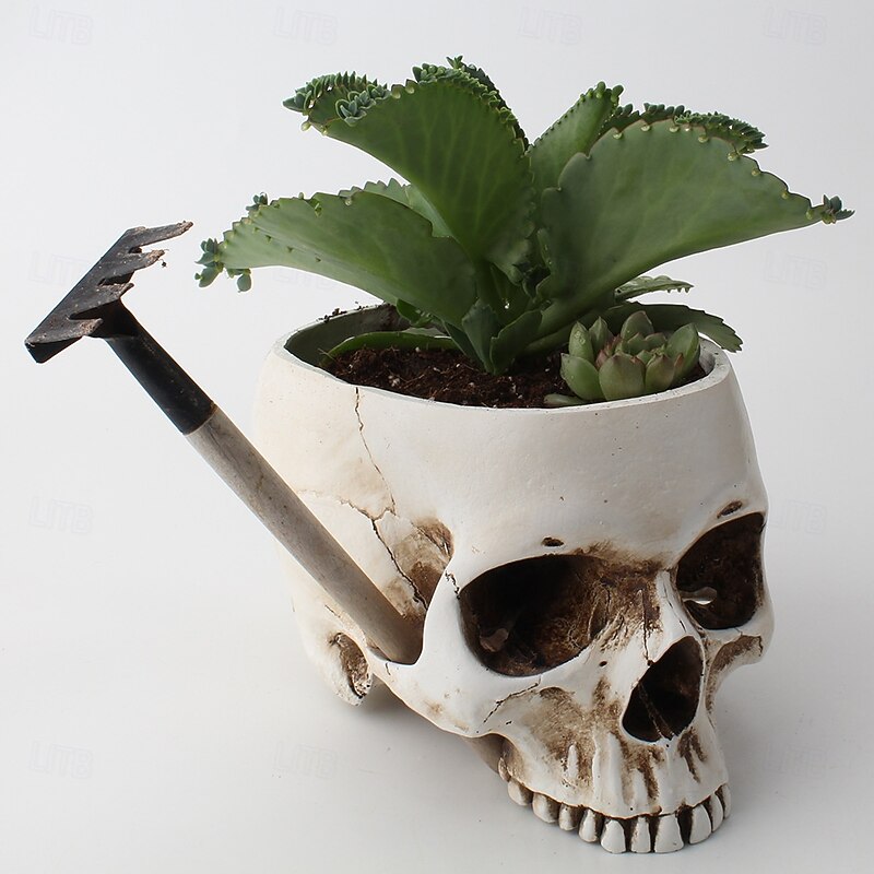 Halloween Statue Skull Storage Head Planter Creative Ventilated Resin Gothic Home Garden Antique Style Plant Pot Container Decorative Halloween Ornament