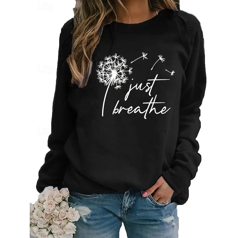 Women's Pullover Sweatshirt Floral Graphic Casual Long Sleeve Crew Neck Round Neck Regular Tops Street Casual Holiday Print Maroon Black Red Spring Fall Winter3