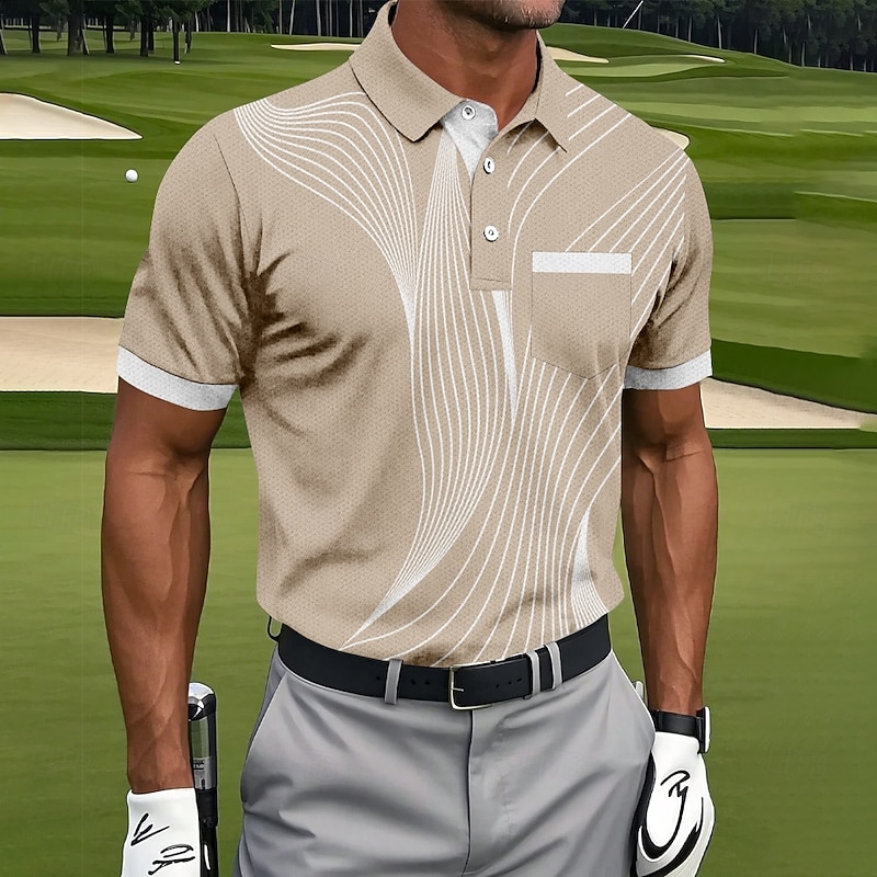 Men's Geometic Line Polo Sports Polo Shirts Short Sleeve Polo Shirts Collared Shirts Sportswear Casual Outdoor Athleisure Daily Wear Pocket 3D Print Buttons Summer Blue Brown Green3