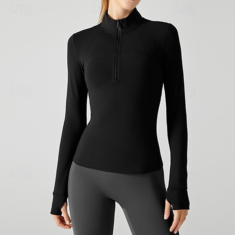 Women's Fleece Sweatshirt Stand Collar Warm Moisture Wicking Half Zip Long Sleeve Sports Solid Color Top For Gym Gym Workout Fitness Slim Activewear4