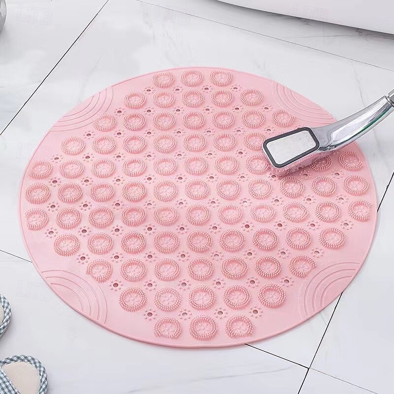 Shower Mat, Round Shower Stall Mat, PVC Bathtub Mat, Non Slip Bath Mat with Suction Cups and Drain Holes, Machine Washable for Bathroom Bathtub Swimming Pool2