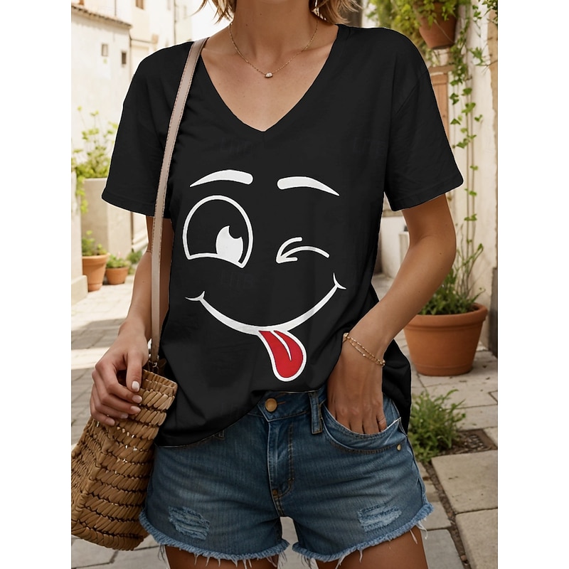 Women's T Shirt Graphic Animal Vintage Stylish Classic Short Sleeve V Neck Regular Tops Daily Going out Weekend Print Black White Yellow Pink Red Summer Spring4