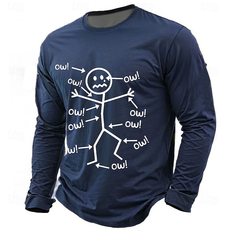 Men's Long Sleeve Graphic T-Shirt with Funny 'Ow!' Aches & Pains Design
