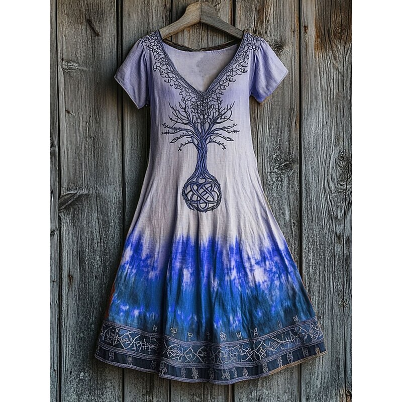 Music Festival Women's Midi Dress Casual Dress T Shirt Dress Tee Dress Sundress A Line Dress Vacation Casual Boho Beach Regular Fit Graphic Leaf Tie Dye Short Sleeve V Neck Pink Blue Orange Green3