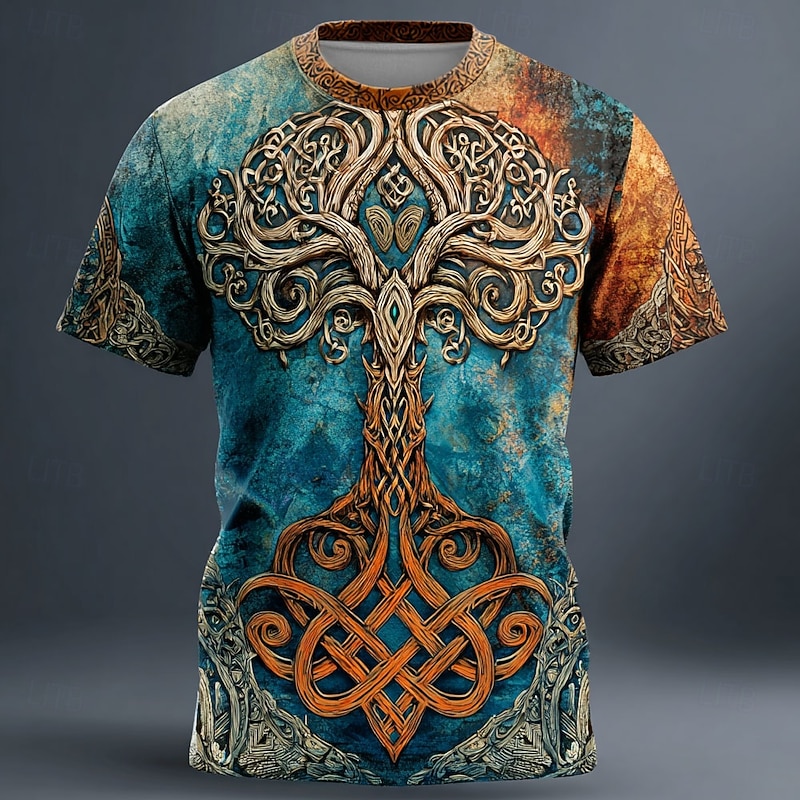 Men's 3D Celtics Tree Of Life T Shirt Short Sleeve T shirt 3D Print Crew Neck Shirt Viking Designer Party Street Yellow Red Blue Summer Spring Clothing Apparel S M L XL XXL XXXL