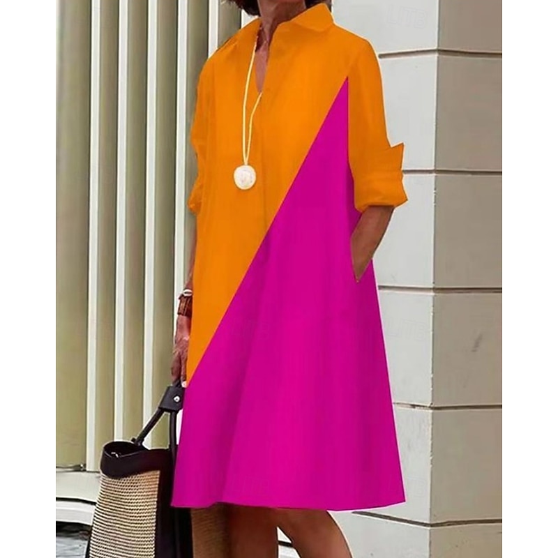 Women's Midi Dress Shirt Dress Casual Dress Fashion Modern Daily Beach Weekend Regular Fit Flower Long Sleeve Shirt Collar Black Blue Orange Green Spring Fall