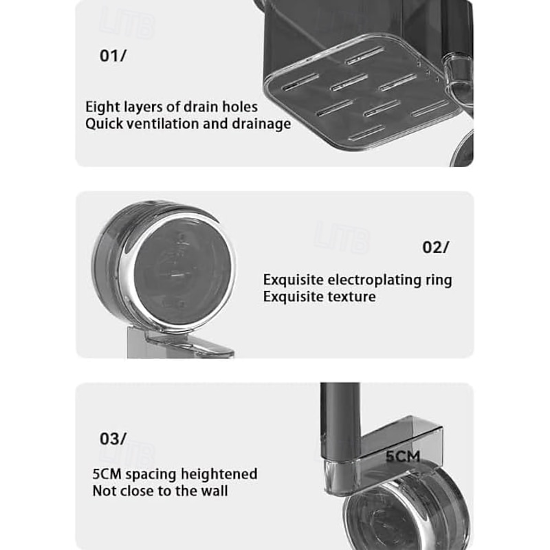 Suction Cup Wall Mounted Organizer Basket, Rotating Drill-Free Kitchen Storage Rack for Garlic Ginger Spice, Bathroom Hanging Storage Bin for Shower and Toiletries4