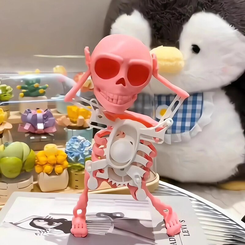 Funny Clockwork Toy Dancing Skeleton Man Wind-Up 3D Printed Skeleton Head Toy Fun Desk Decor for Halloween Party Gifts and Novelty Decorations
