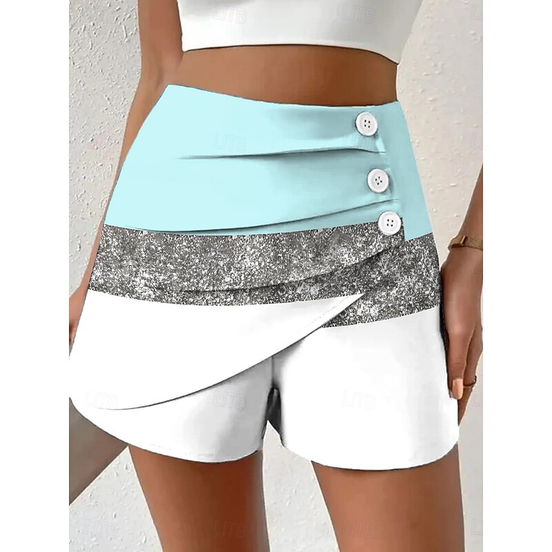 Women's Chinos Shorts Vacation Vintage Ethnic Style Short High Waist Graphic Geometric Color Block Pleated Inelastic Vacation Street Daily Violet Robin's Egg Blue Pink Green Summer Spring Regular Fit2