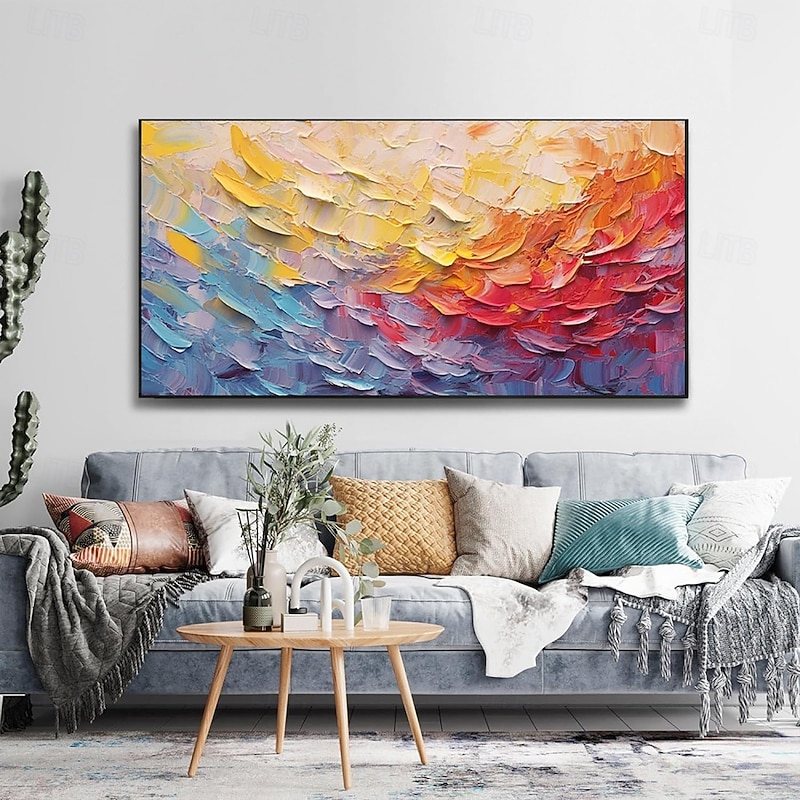 Handmade Oil Painting Canvas Wall Art Decoration Modern Abstract Colorful and Varied Knife Painting for Living Room Home Decor Stretched Frame Hanging Painting/Rolled Frameless Unstretched Painting
