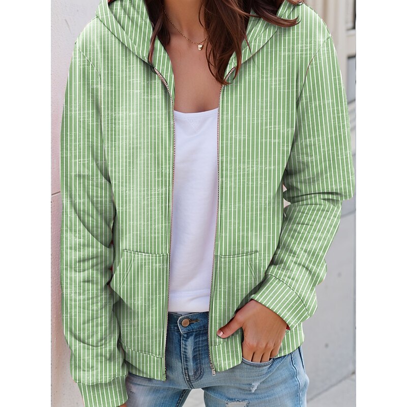 Women's Hooded Sweatshirt Jacket Long Sleeve Zip Up Hoodie With Pocket Lightweight Casual Micro-elastic Graphic Striped Fashion Street Dailywear Pocket Print Pink Blue Green Gray Spring Fall3