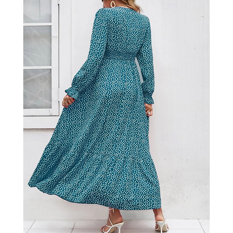 Women's Long Dress Maxi Dress Casual Dress Print Dress Fashion Modern Daily Beach Weekend Regular Fit Flower Long Sleeve V Neck Black Red Blue Green Summer Spring Fall2