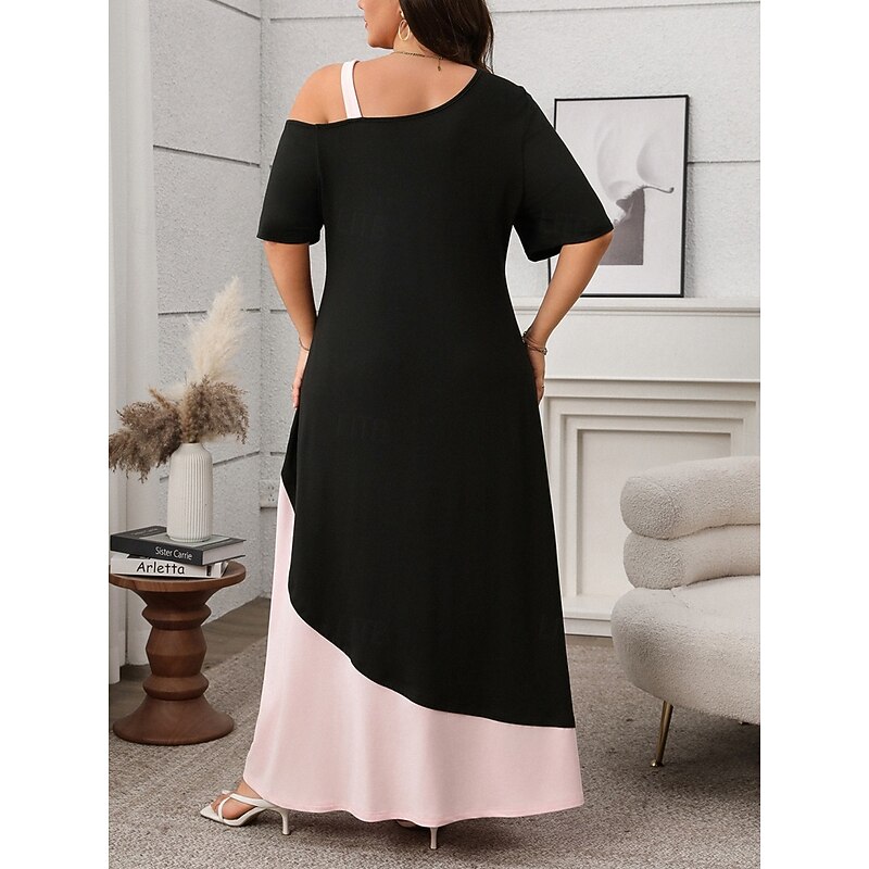 Women's Plus Size Casual Dress Solid Color V Neck Half Sleeve Summer Spring Elegant Fashion Modern Casual Maxi long Dress Daily Holiday Dress2