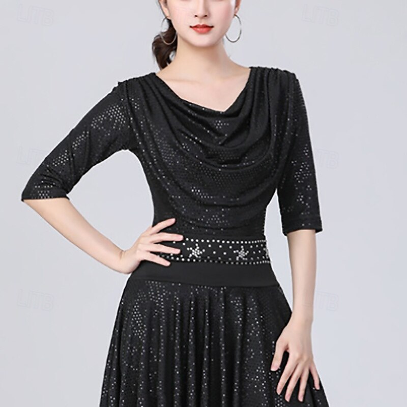 Latin Dance Top Pure Color Splicing Women's Performance Training Half Sleeve High Polyester4