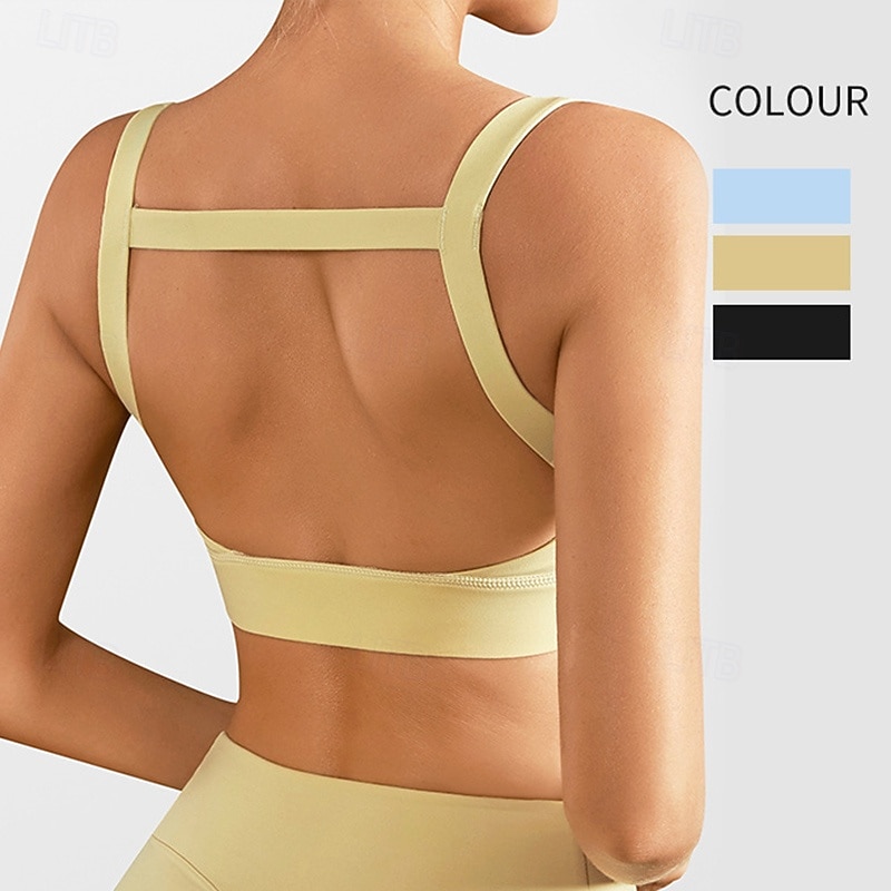Women's Workout Tank Tops Sports Bra Underwear Medium Support Breathable Wireless Backness Solid / Plain Color Sport Activewear Black Yellow Gym Fitness Yoga