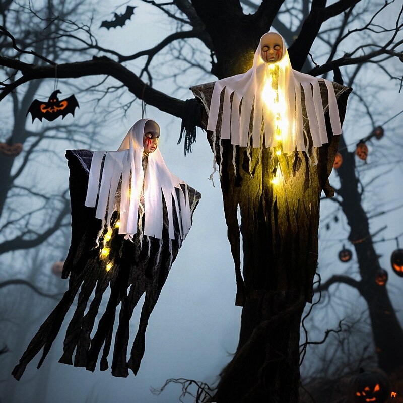 1 Pc Halloween nun hanging ghost decoration lights, eerie expression, skull ghost, indoor and outdoor terrifying atmosphere, decoration hanging ornaments2