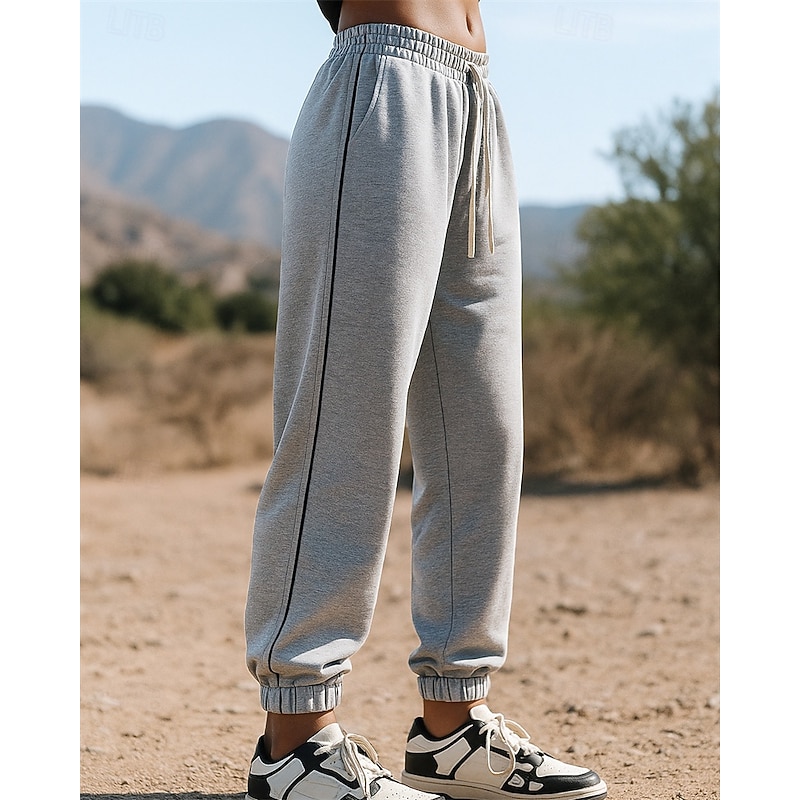 Men's Running Pants Sports Trousers Jogger Sweatpants Pocket Drawstring Bottoms Athleisure Gym Workout Lightweight Breathable Fishing Hiking Running Loose Fit Sportswear Activewear Solid Colored