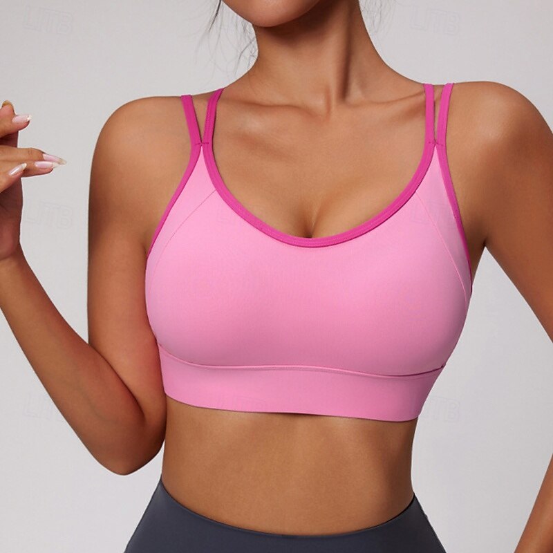 Women's Strappy Sports Bras Underwear Medium Support Breathable Wireless Padded Solid / Plain Color Sport Activewear Black Pink Gym Fitness Yoga3