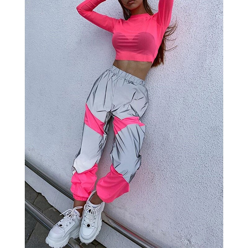 Women's Cargo Pants Slacks Streetwear Casual Full Length Natural Color Block Patchwork Elastic Waist Comfortable Street Weekend Orange red Pink Blue Fall Regular Fit3