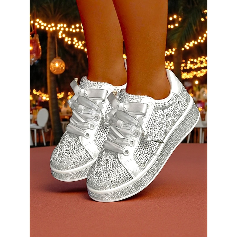 Women's Sparkly Rhinestone Lace-Up Sneakers - Glamorous Casual Party Shoes for Nightlife, Clubbing and Evening Events3