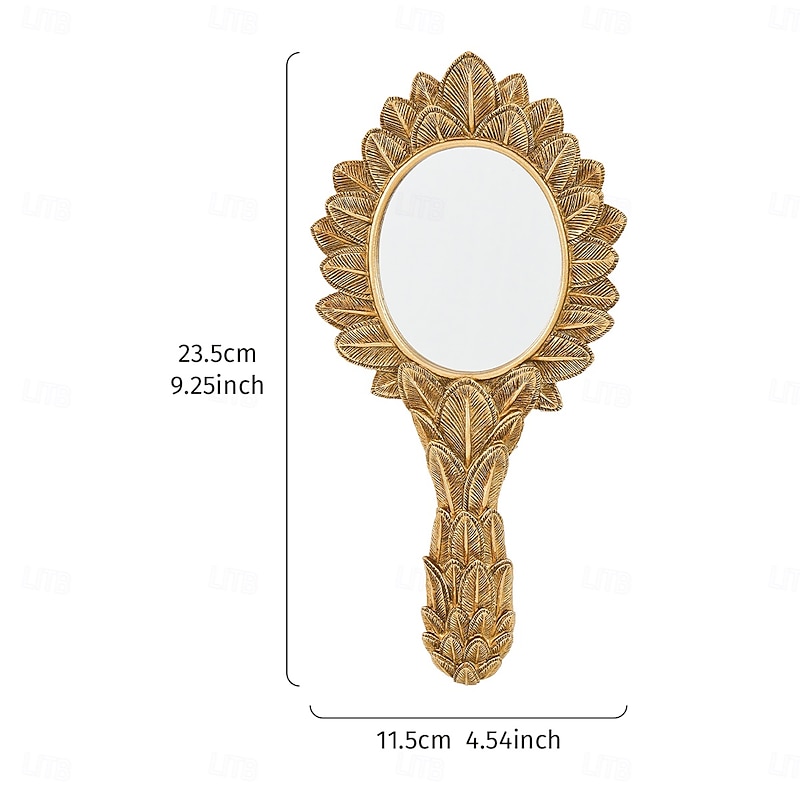 European Classical Style Resin Oval Wall Mirror, Gold Leaf Design Hanging Mirror for Home Wall Decor, Vanity Accent, or Photography Prop, Palace-Inspired Vintage Decoration2