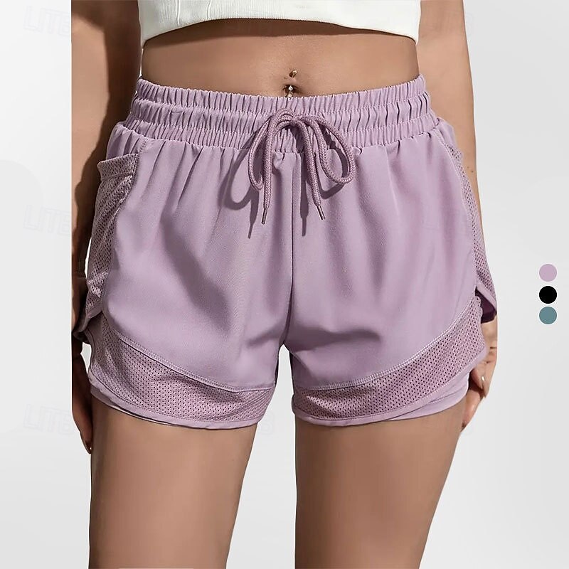 Women's Workout Shorts 2 in 1 with Pockets High Waist Dance Pilates Running Bottoms Solid Color Black Purple Green Sports Activewear Tight Fit3