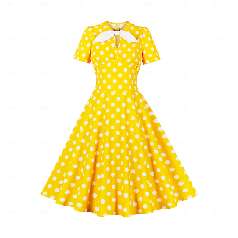 Retro Vintage 1950s Rockabilly Midi Swing Dress Flare Dress Polka Dot Round Neck Fancy Dress Women's Vacation Casual Retro Theme Party Adults Dress Spring & Summer2