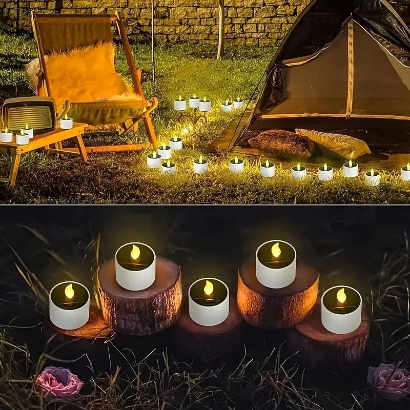 6/12pcs Solar Candle Light Outdoor Waterproof LED Flameless Solar Tea Light for Holiday Home Outdoor Balcony Garden Terrace Steps Wedding Christmas Halloween Lighting Decoration4