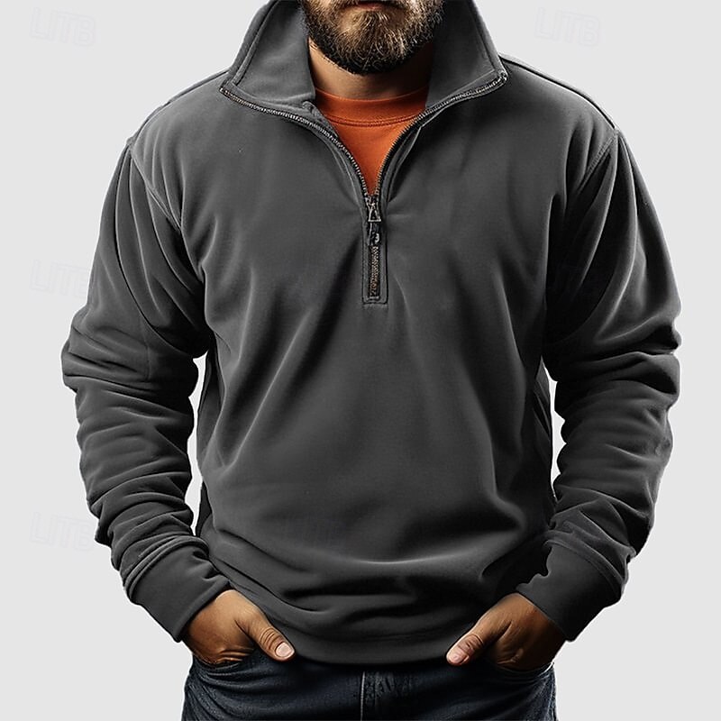 Men's Sweatshirt Quarter Zip Sweatshirt Black White Pink Blue Khaki Half Zip Plain Zipper Sports & Outdoor Daily Holiday Polyester Streetwear Basic Casual Spring Autumn / Fall Clothing Apparel Hoodies2